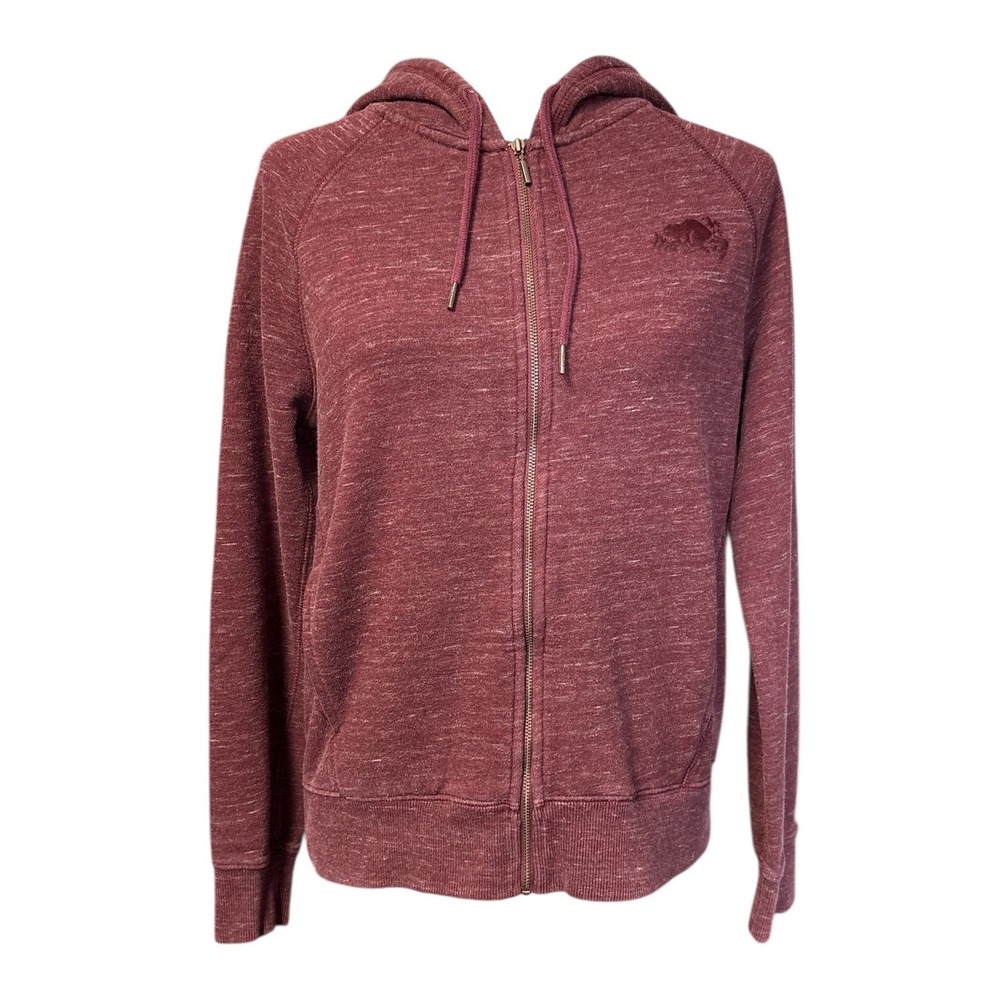 Roots Canada Women's Burgundy Heathered Full Zip Hoodie Sweatshirt‎ Size Small